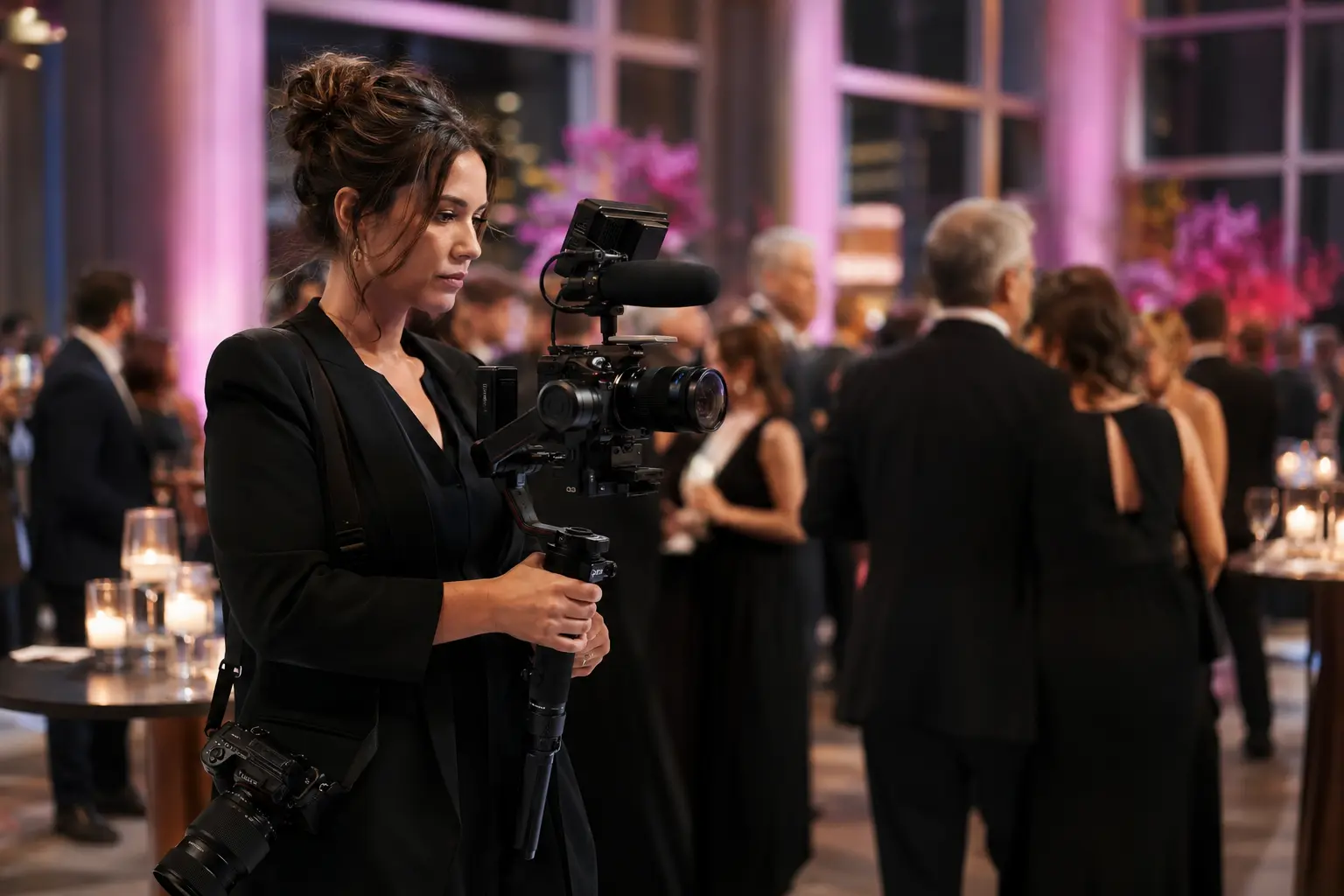 Eventfilmerin begleitet eine Veranstaltung